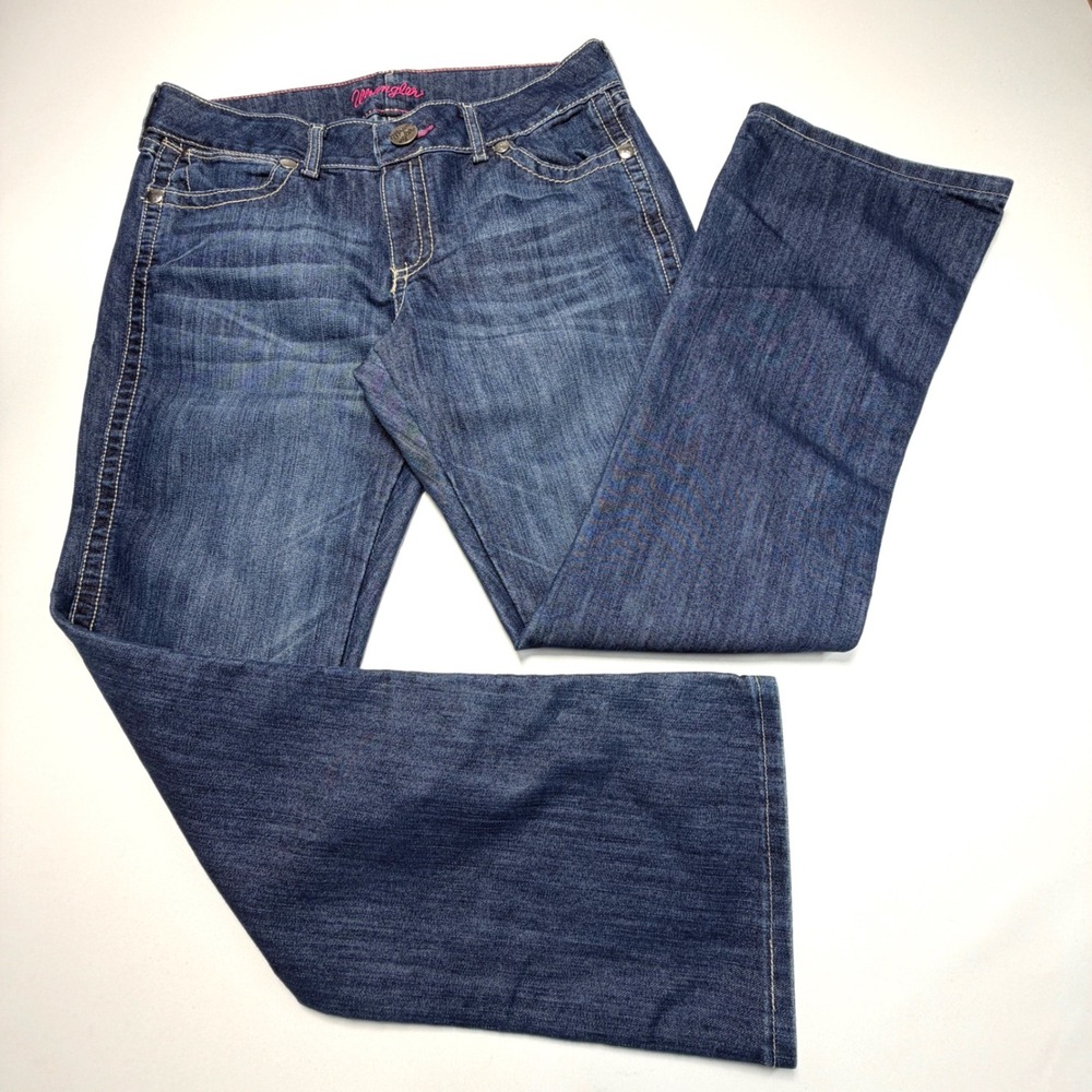 Wrangler QMWZBF Womens 9/10 x 32 Bootcut Jeans Dark Wash Contrast Stitch